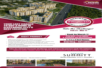 Just Pay Rs 2.88 Lakhs & Nothing till Possession at Shriram Summitt, Banglore